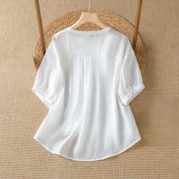 Buddha Stones Lässiges, schlichtes Kurzarm-T-Shirt für Damen mit V-Ausschnitt und V-Ausschnitt – perfekt für den Sommer - image 4