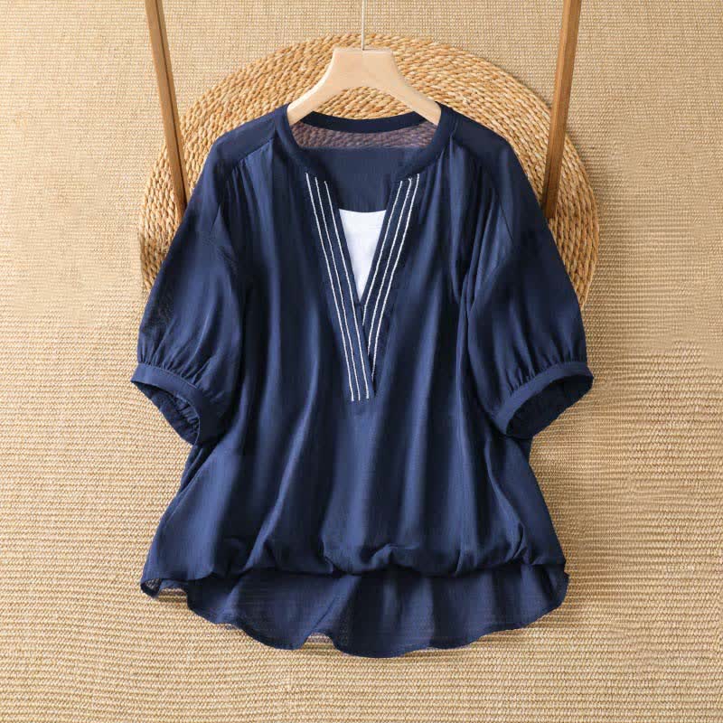 Buddha Stones Lässiges, schlichtes Kurzarm-T-Shirt für Damen mit V-Ausschnitt und V-Ausschnitt – perfekt für den Sommer - Marine - US8-10, UK/AU12-14, EU40-42 (2XL) - image 0