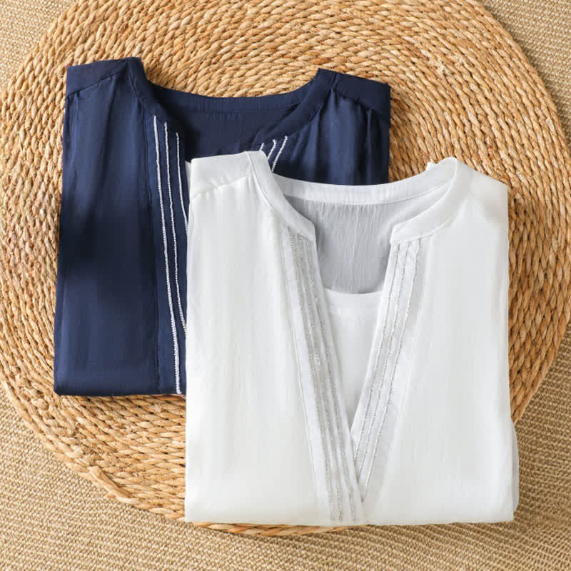 Buddha Stones Lässiges, schlichtes Kurzarm-T-Shirt für Damen mit V-Ausschnitt und V-Ausschnitt – perfekt für den Sommer - image 12