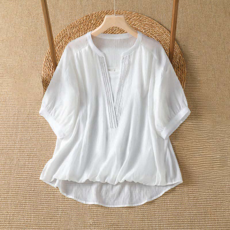 Buddha Stones Lässiges, schlichtes Kurzarm-T-Shirt für Damen mit V-Ausschnitt und V-Ausschnitt – perfekt für den Sommer - Weiß - US8-10, UK/AU12-14, EU40-42 (2XL) - image 3