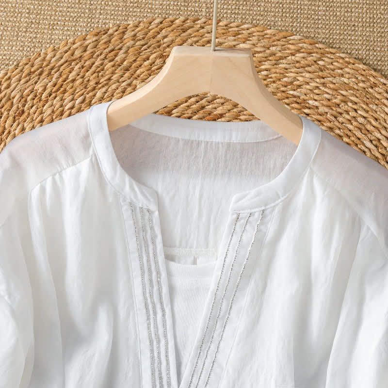 Buddha Stones Lässiges, schlichtes Kurzarm-T-Shirt für Damen mit V-Ausschnitt und V-Ausschnitt – perfekt für den Sommer - image 5