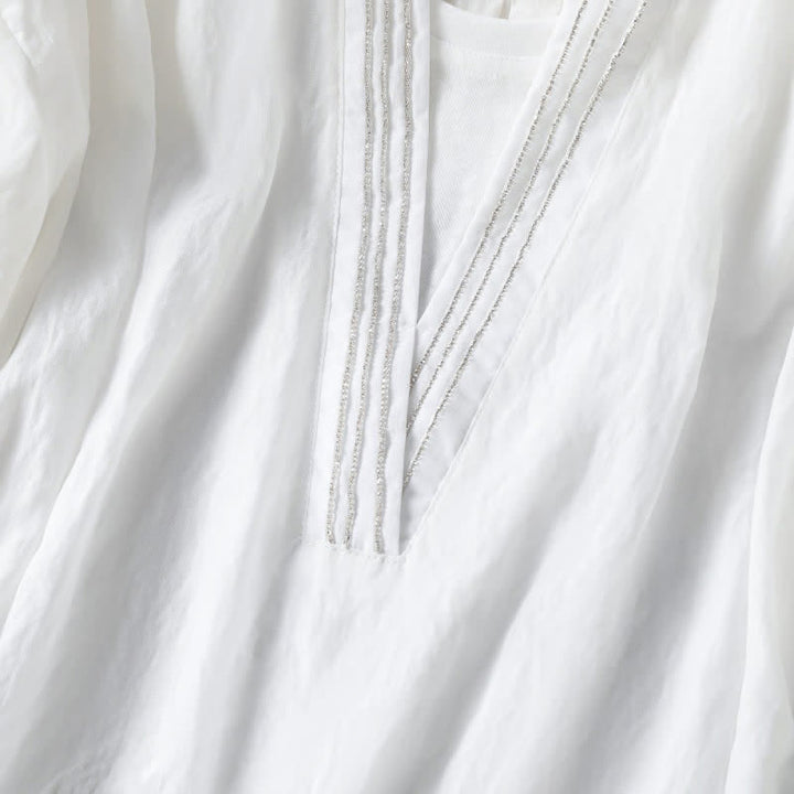 Buddha Stones Lässiges, schlichtes Kurzarm-T-Shirt für Damen mit V-Ausschnitt und V-Ausschnitt – perfekt für den Sommer - image 9