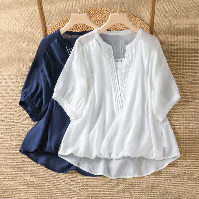 Buddha Stones Lässiges, schlichtes Kurzarm-T-Shirt für Damen mit V-Ausschnitt und V-Ausschnitt – perfekt für den Sommer - image 11
