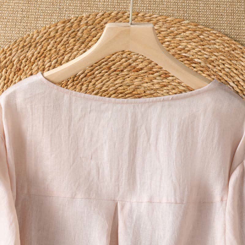 Buddha Stones Sommerliches, lässig-elegantes, weiß besticktes Damen-Langarmshirt mit Blumenmuster und Rundhalsausschnitt - image 3