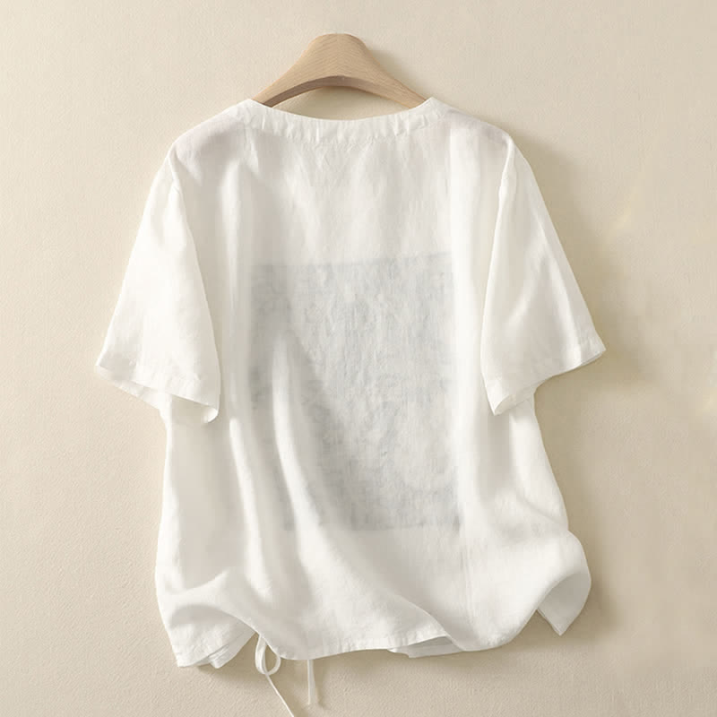 Buddha Stones Sommerliches, lässiges Vintage-T-Shirt mit Kordelzug und abstraktem Blumenmuster, Kurzarm, für Damen - image 15