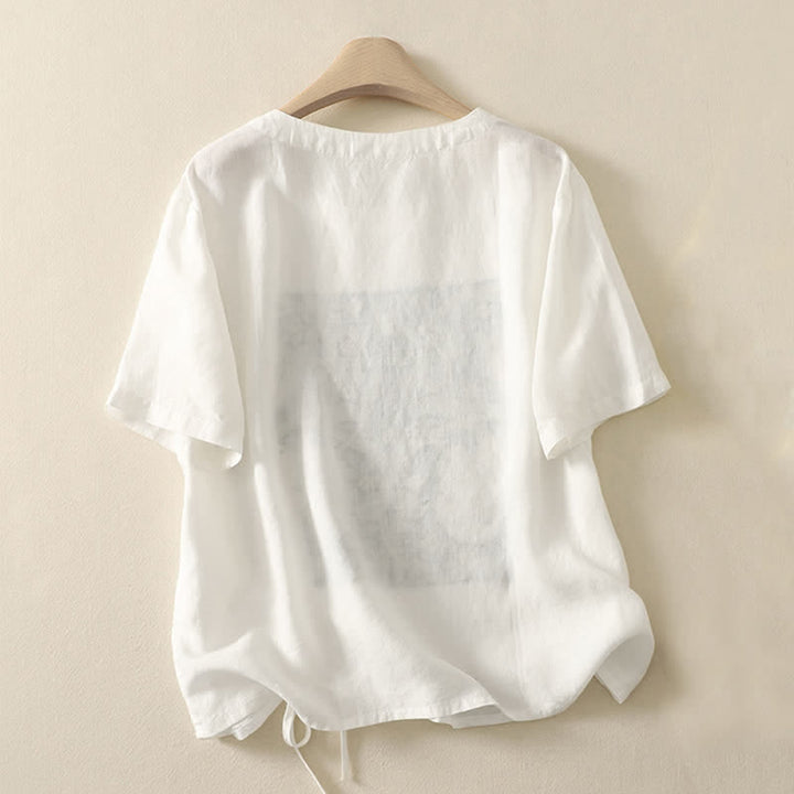 Buddha Stones Sommerliches, lässiges Vintage-T-Shirt mit Kordelzug und abstraktem Blumenmuster, Kurzarm, für Damen - image 15