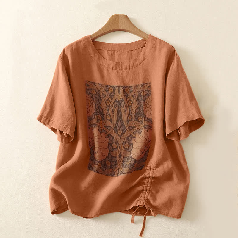 Buddha Stones Sommerliches, lässiges Vintage-T-Shirt mit Kordelzug und abstraktem Blumenmuster, Kurzarm, für Damen - Koralle - US8-10, UK/AU12-14, EU40-42 (2XL) - image 9