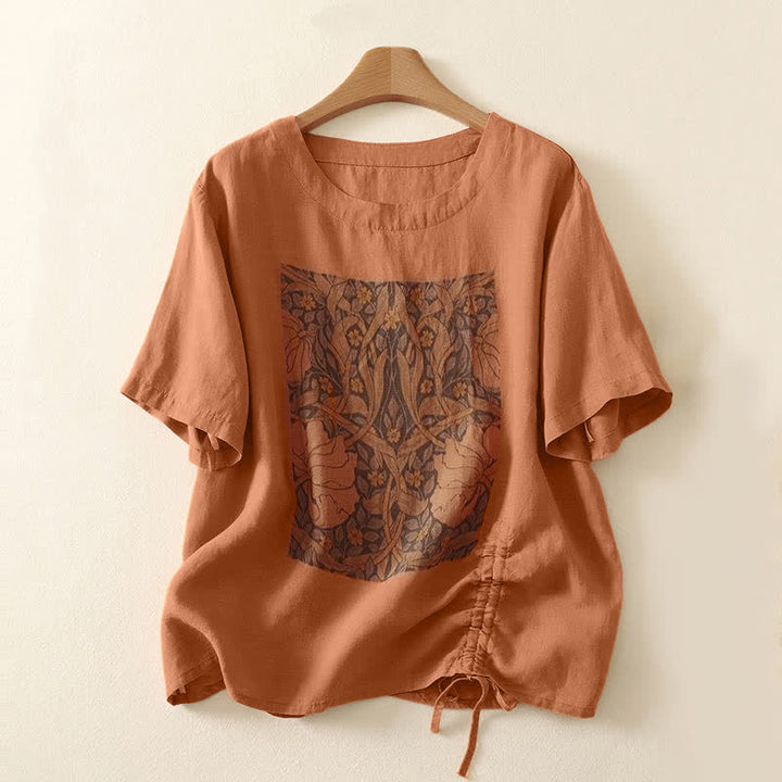 Buddha Stones Sommerliches, lässiges Vintage-T-Shirt mit Kordelzug und abstraktem Blumenmuster, Kurzarm, für Damen - Koralle - US8-10, UK/AU12-14, EU40-42 (2XL) - image 9