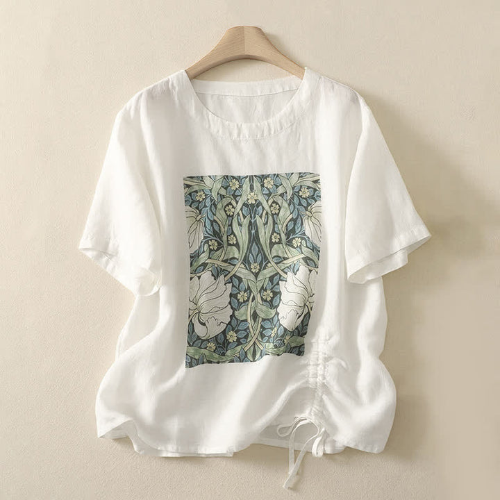 Buddha Stones Sommerliches, lässiges Vintage-T-Shirt mit Kordelzug und abstraktem Blumenmuster, Kurzarm, für Damen - Weiß - US8-10, UK/AU12-14, EU40-42 (2XL) - image 14