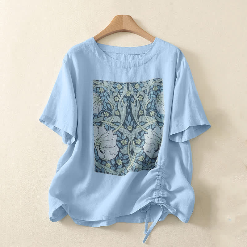 Buddha Stones Sommerliches, lässiges Vintage-T-Shirt mit Kordelzug und abstraktem Blumenmuster, Kurzarm, für Damen - Hellblau - US8-10, UK/AU12-14, EU40-42 (2XL) - image 5