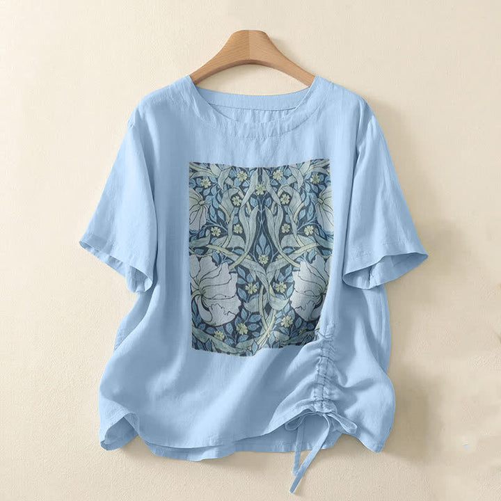 Buddha Stones Sommerliches, lässiges Vintage-T-Shirt mit Kordelzug und abstraktem Blumenmuster, Kurzarm, für Damen - Hellblau - US8-10, UK/AU12-14, EU40-42 (2XL) - image 5