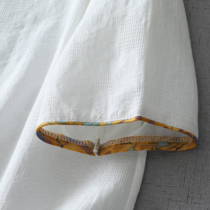 Buddha Stones Sommerliche Tang Style Casual Frog Button Solid Damenbluse mit Ellbogenlänge - image 13