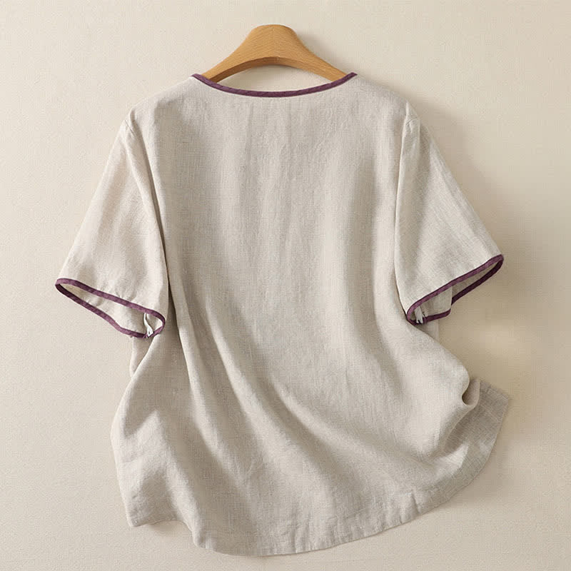 Buddha Stones Sommerliches, lässiges Vintage-T-Shirt mit abstraktem Sonnenblumenmuster und Stickerei, Kurzarm, für Damen - image 6