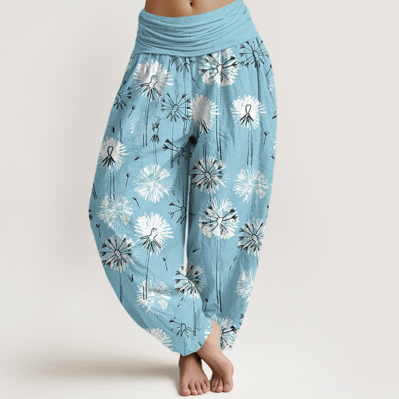 Buddha Stones Haremshose aus reiner Baumwolle mit Löwenzahnmuster und elastischem Bund für Damen - Himmelblau - US16, UK/AU20, EU48 (3XL) - image 0