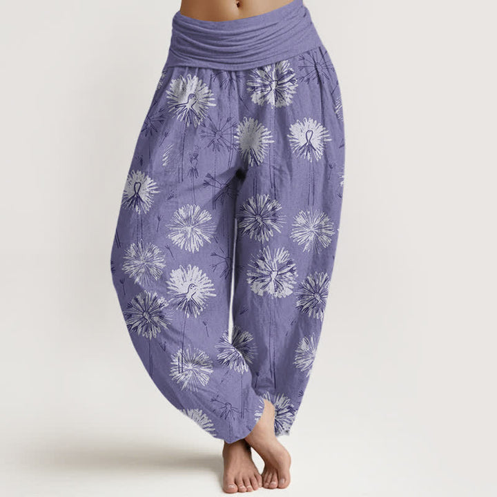 Buddha Stones Haremshose aus reiner Baumwolle mit Löwenzahnmuster und elastischem Bund für Damen - Mittelviolett - US16, UK/AU20, EU48 (3XL) - image 5