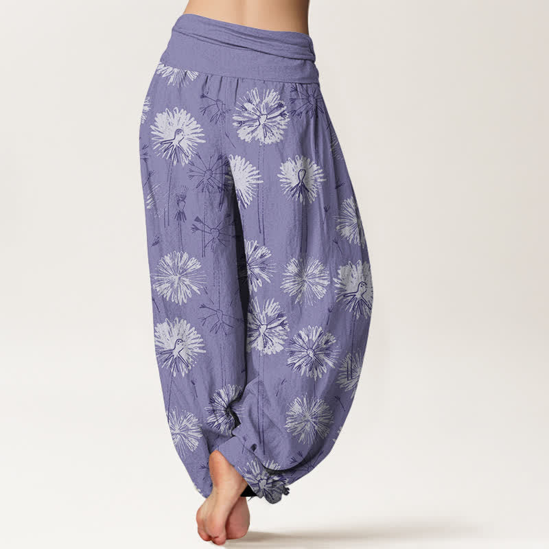 Buddha Stones Haremshose aus reiner Baumwolle mit Löwenzahnmuster und elastischem Bund für Damen - image 6