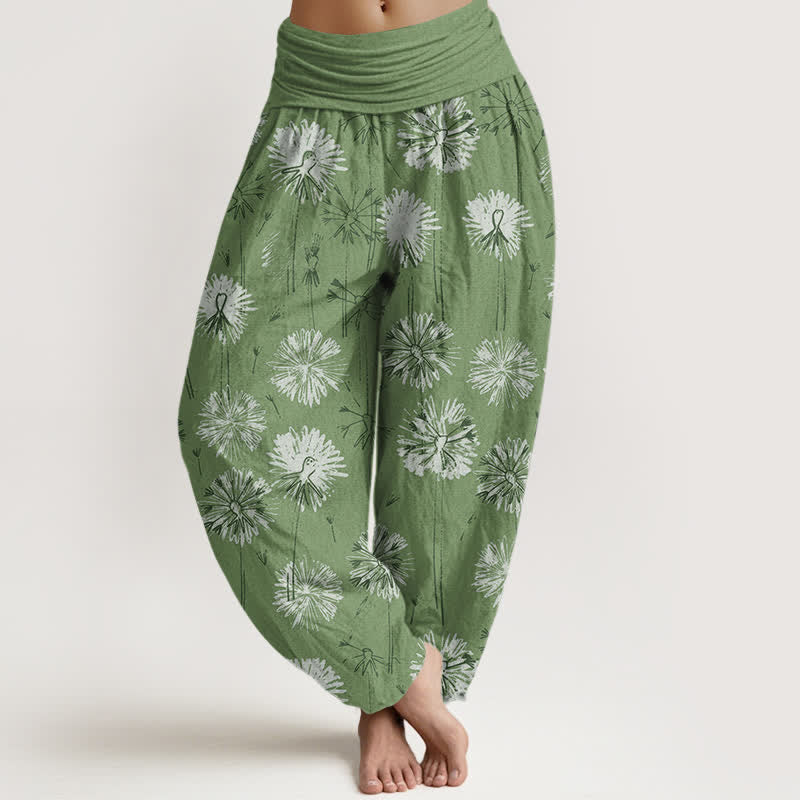 Buddha Stones Haremshose aus reiner Baumwolle mit Löwenzahnmuster und elastischem Bund für Damen - Olivgrün - US16, UK/AU20, EU48 (3XL) - image 8