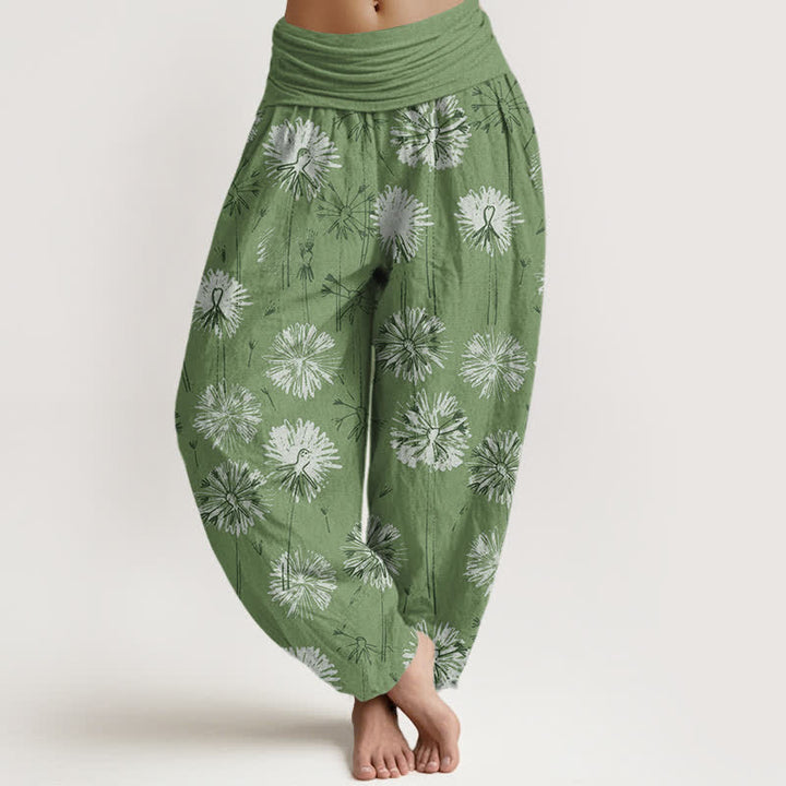 Buddha Stones Haremshose aus reiner Baumwolle mit Löwenzahnmuster und elastischem Bund für Damen - Olivgrün - US16, UK/AU20, EU48 (3XL) - image 8