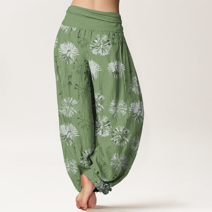 Buddha Stones Haremshose aus reiner Baumwolle mit Löwenzahnmuster und elastischem Bund für Damen - image 9