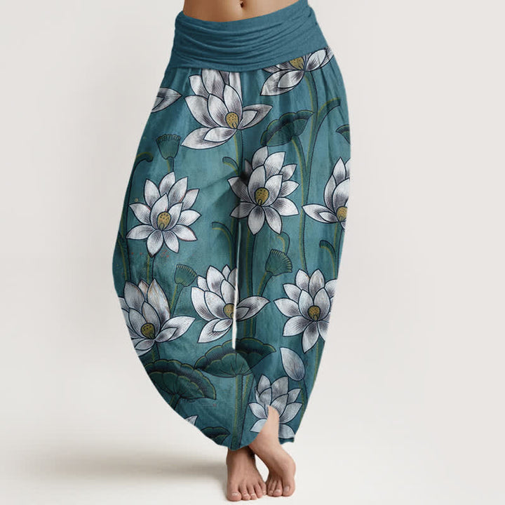 Buddha Stones Damen-Haremshose aus reiner Baumwolle mit Lotusblütenmuster und elastischem Bund - SteelBlue - US16, UK/AU20, EU48 (3XL) - image 5