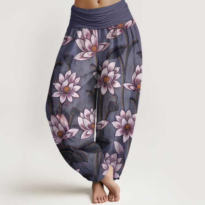 Buddha Stones Damen-Haremshose aus reiner Baumwolle mit Lotusblütenmuster und elastischem Bund - DarkOrchid - US16, UK/AU20, EU48 (3XL) - image 8