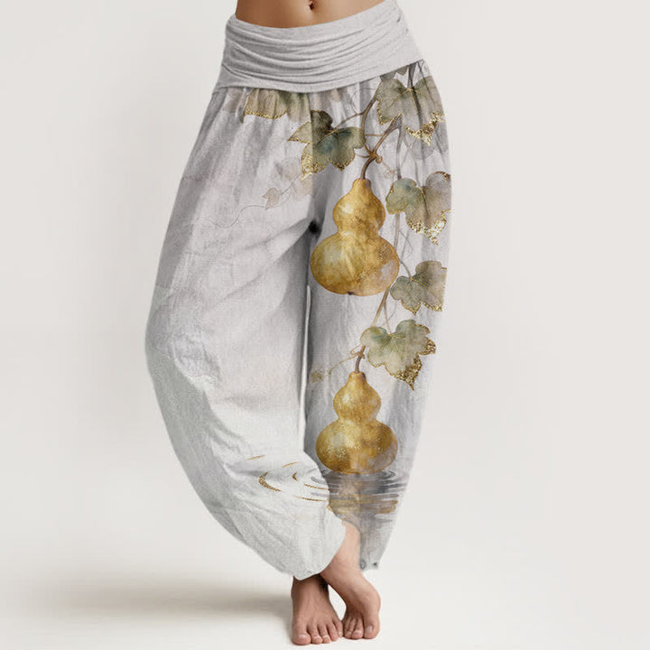 Buddha Stones Haremshose aus Baumwolle mit goldenem Kürbisblattmuster und elastischem Bund für Damen - Gainsboro - US16, UK/AU20, EU48 (3XL) - image 5