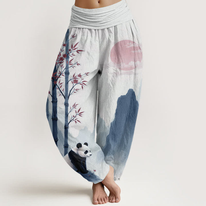 Buddha Stones Damen-Haremshose aus Baumwolle mit Bambus-Panda-Muster und elastischem Bund - Weißer Rauch - US16, UK/AU20, EU48 (3XL) - image 5