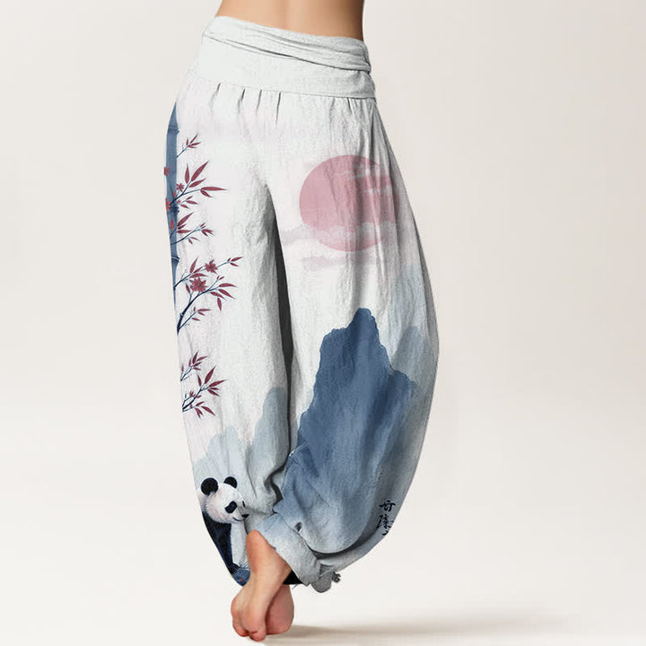 Buddha Stones Damen-Haremshose aus Baumwolle mit Bambus-Panda-Muster und elastischem Bund - image 6