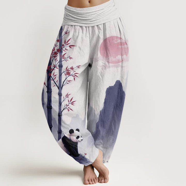 Buddha Stones Damen-Haremshose aus Baumwolle mit Bambus-Panda-Muster und elastischem Bund - Weiß - US16, UK/AU20, EU48 (3XL) - image 8