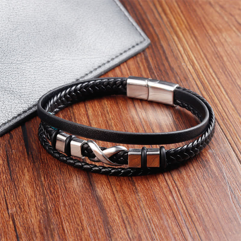 Buddha Stones Schwarzes Leder-Titanstahl-Geflecht-Armband für Herren - image 6