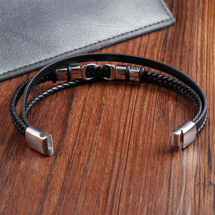 Buddha Stones Schwarzes Leder-Titanstahl-Geflecht-Armband für Herren - image 7