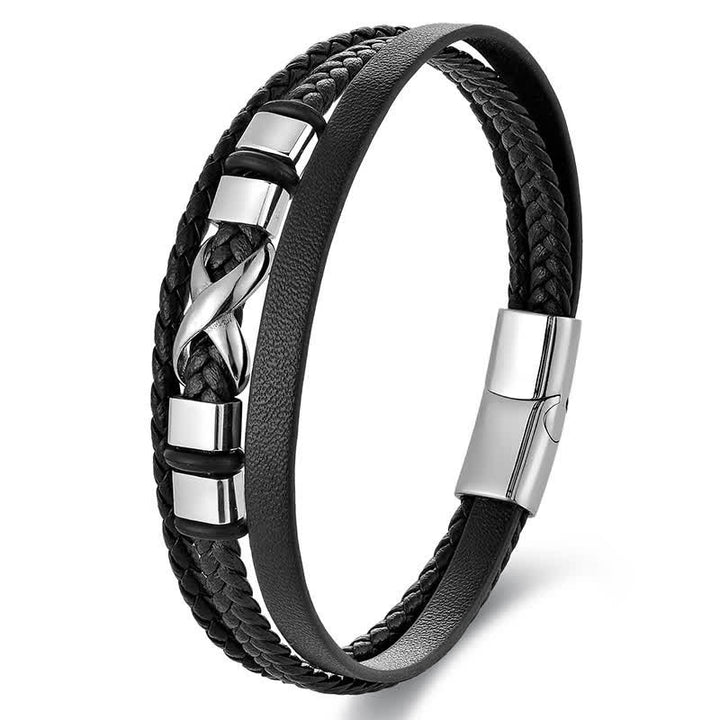 Buddha Stones Schwarzes Leder-Titanstahl-Geflecht-Armband für Herren - image 8