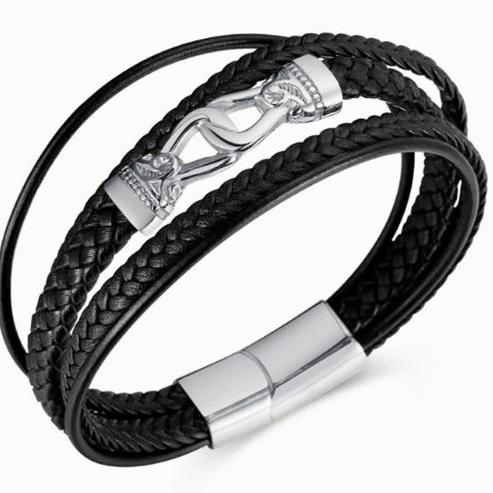Buddha Stones Schwarzes Leder, geflochtenes Titanstahl-Armband mit doppelter Wicklung - image 7