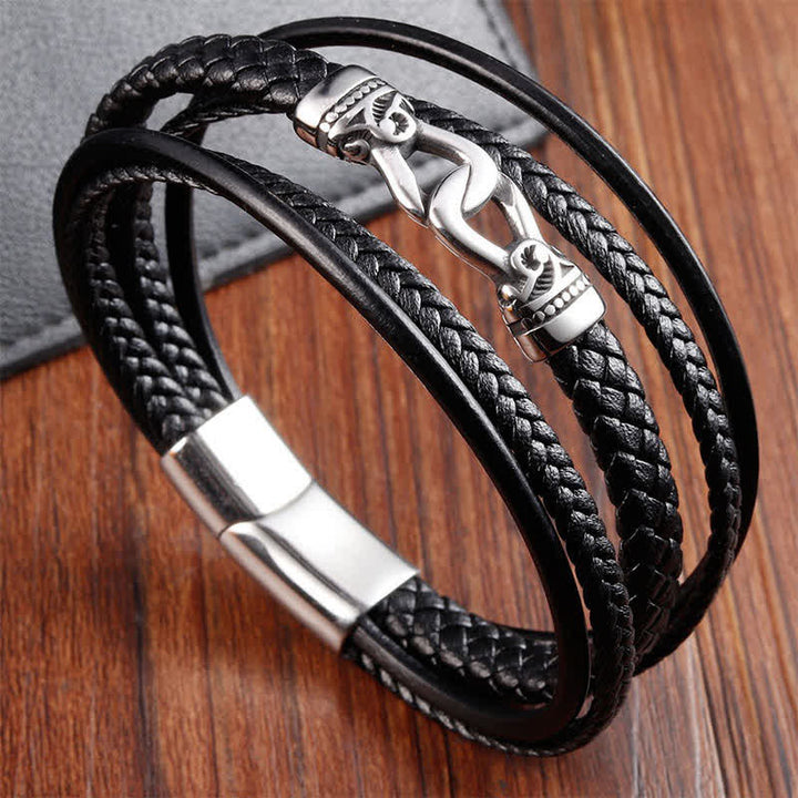 Buddha Stones Schwarzes Leder, geflochtenes Titanstahl-Armband mit doppelter Wicklung - Titanstahl (Verstärkt die ♥ Stimulation) - image 0