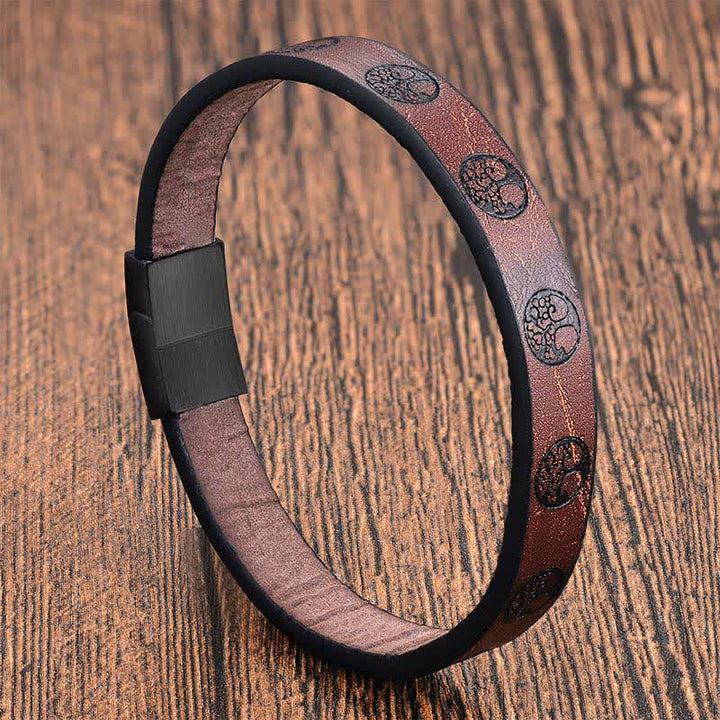 Buddha Stones Geflochtenes Leder-Titanstahl-Armband mit Lebensbaum-Motiv - Einzelschicht - image 2