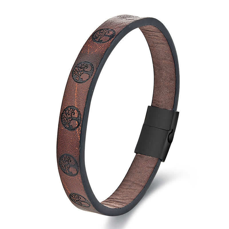 Buddha Stones Geflochtenes Leder-Titanstahl-Armband mit Lebensbaum-Motiv - image 3