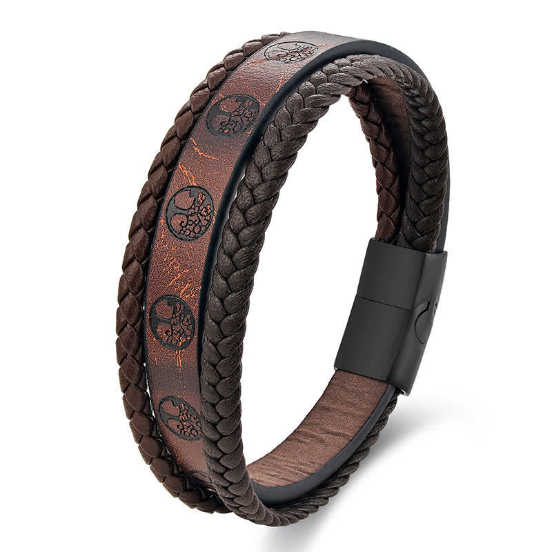 Buddha Stones Geflochtenes Leder-Titanstahl-Armband mit Lebensbaum-Motiv - image 1