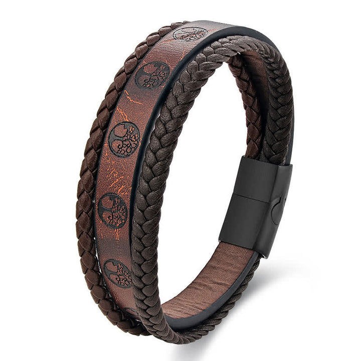 Buddha Stones Geflochtenes Leder-Titanstahl-Armband mit Lebensbaum-Motiv - image 1