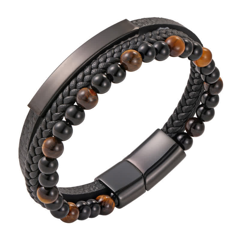 Buddha Stones Geflochtenes Lederarmband mit Tigerauge-Motiv, mehrlagig - Gelb - image 10