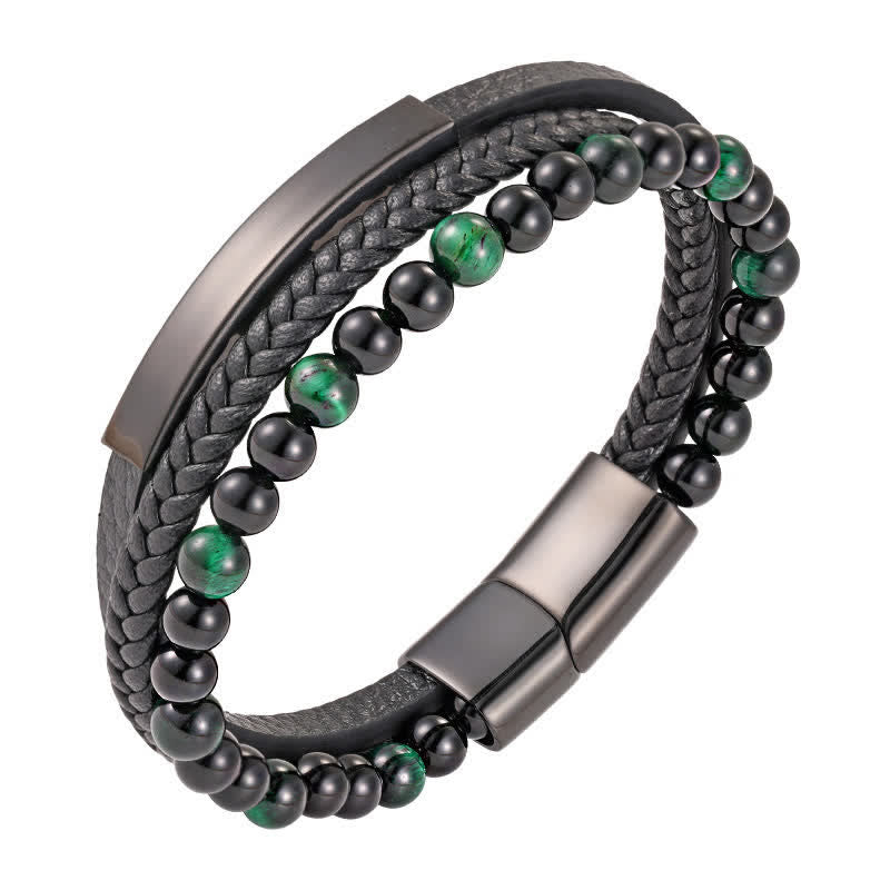 Buddha Stones Geflochtenes Lederarmband mit Tigerauge-Motiv, mehrlagig - Grün - image 14