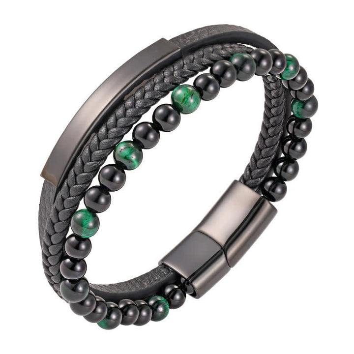 Buddha Stones Geflochtenes Lederarmband mit Tigerauge-Motiv, mehrlagig - Grün - image 14