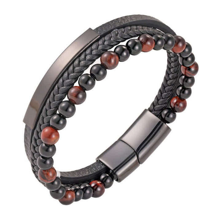 Buddha Stones Geflochtenes Lederarmband mit Tigerauge-Motiv, mehrlagig - Rot - image 12