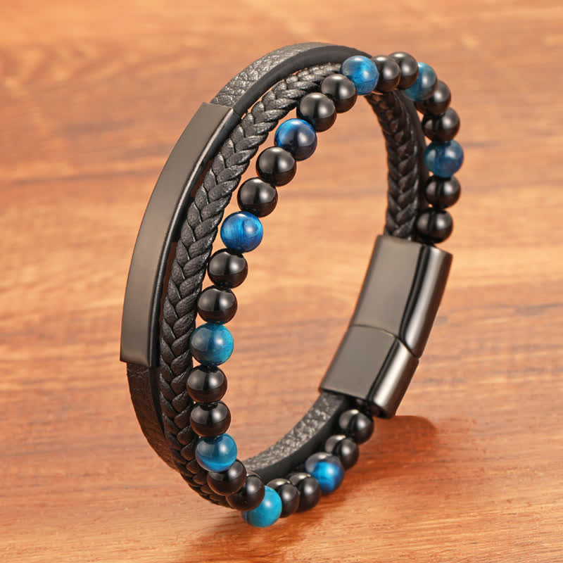 Buddha Stones Geflochtenes Lederarmband mit Tigerauge-Motiv, mehrlagig - image 0