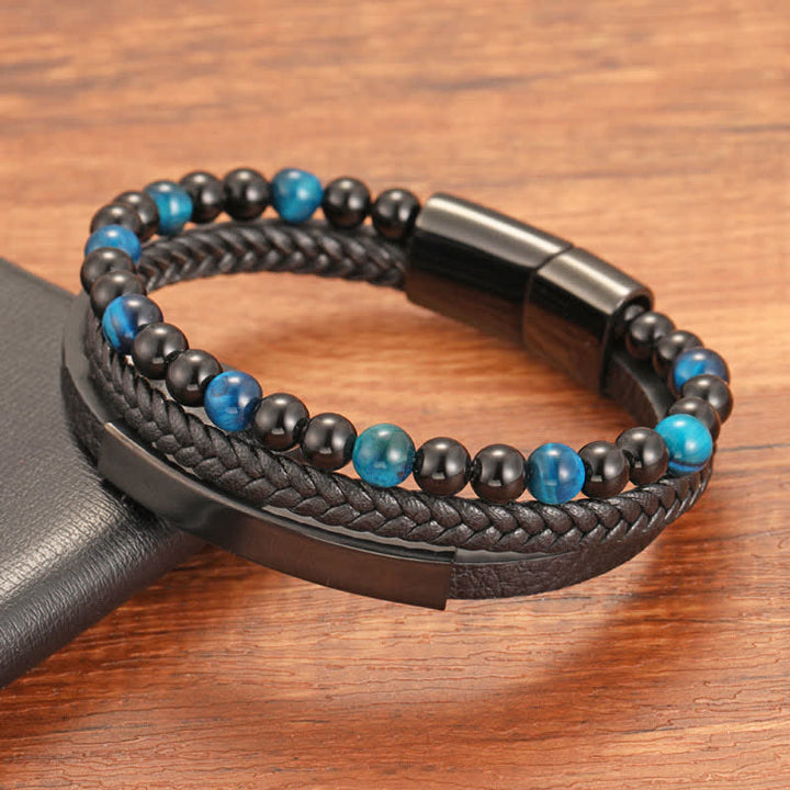 Buddha Stones Geflochtenes Lederarmband mit Tigerauge-Motiv, mehrlagig - image 2