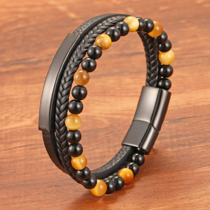 Buddha Stones Geflochtenes Lederarmband mit Tigerauge-Motiv, mehrlagig - image 18