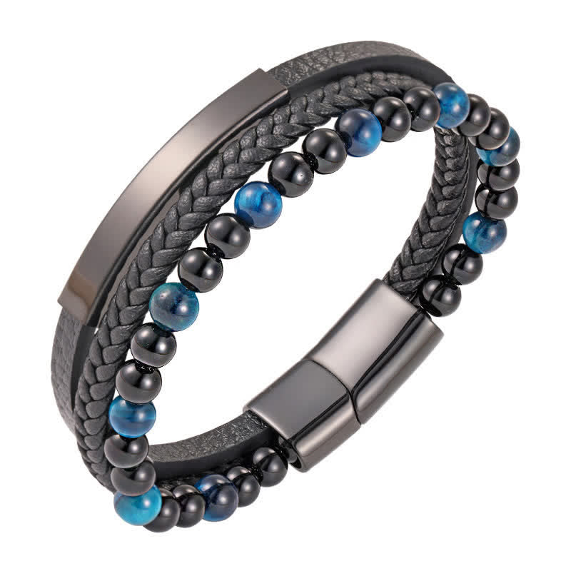 Buddha Stones Geflochtenes Lederarmband mit Tigerauge-Motiv, mehrlagig - Lake Blue - image 4