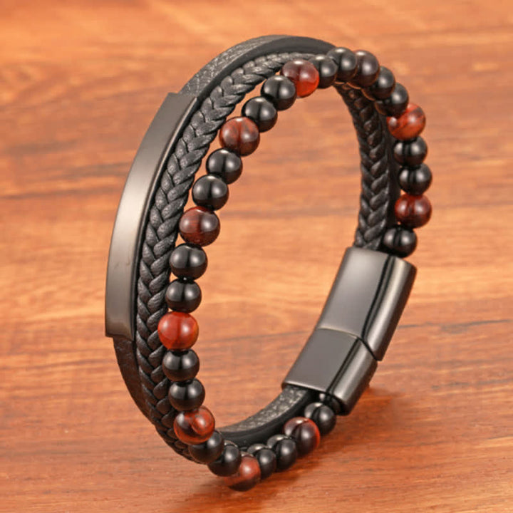 Buddha Stones Geflochtenes Lederarmband mit Tigerauge-Motiv, mehrlagig - image 11