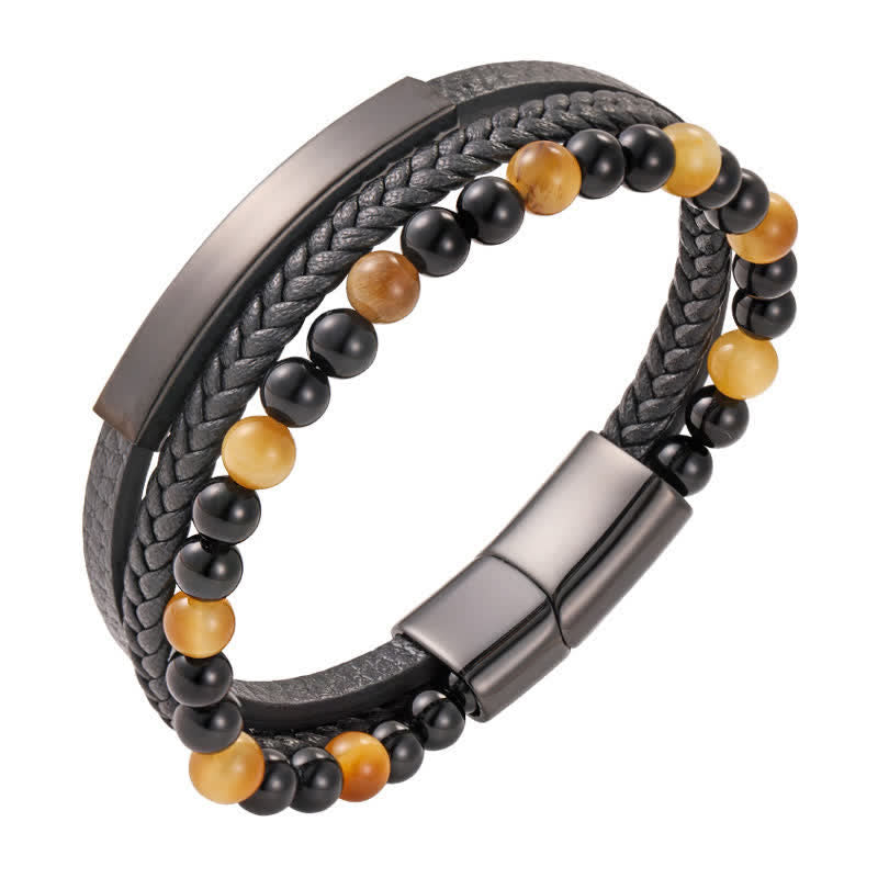 Buddha Stones Geflochtenes Lederarmband mit Tigerauge-Motiv, mehrlagig - Golden - image 19