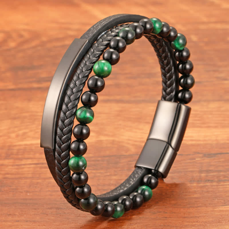 Buddha Stones Geflochtenes Lederarmband mit Tigerauge-Motiv, mehrlagig - image 13