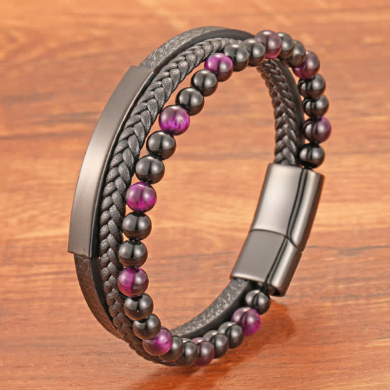 Buddha Stones Geflochtenes Lederarmband mit Tigerauge-Motiv, mehrlagig - image 16